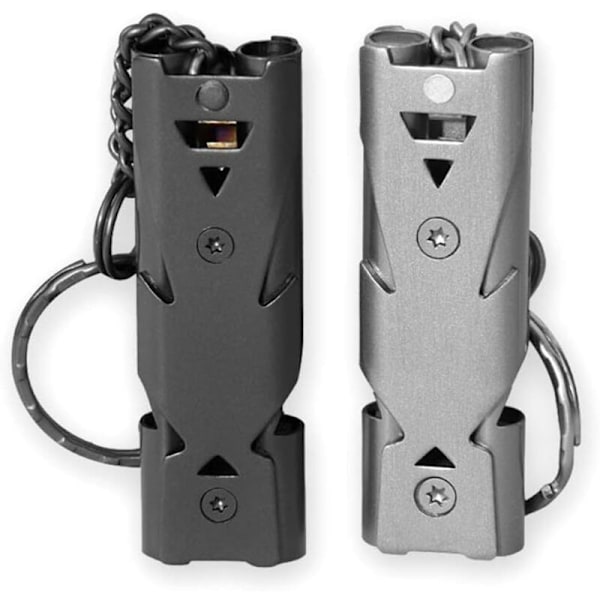 2-pack 150dB Nödvändiga Visselpipor i Rostfritt Stål med Nyckelring för Överlevnad i Berget, Nödsituationer, Fysisk Utbildning, Camping, Fiske, Vandring, Jakt.