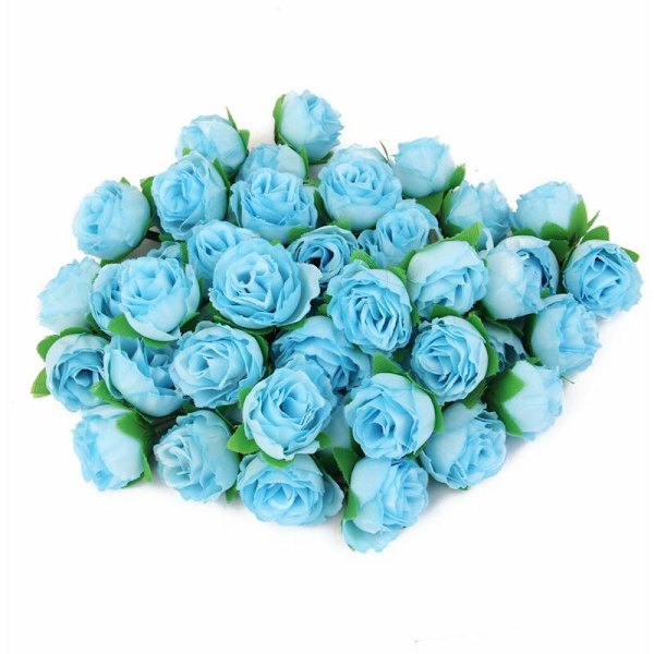 50 stk. 3 cm kunstige rosenhoveder til dekoration af bryllup og hjem (blå)