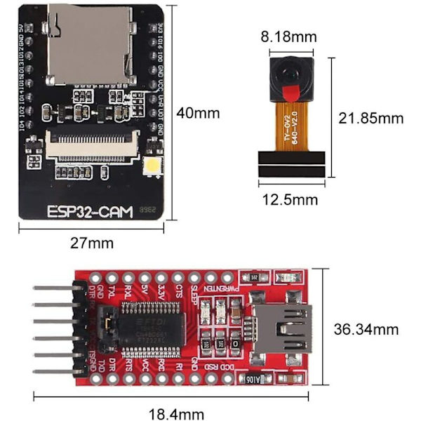 ESP32-CAM WiFi + Bluetooth-modul ESP32 CAM WiFi-utvecklingskort med OV2640 2MP-kameramodul + 20-stifts bygelkabel
