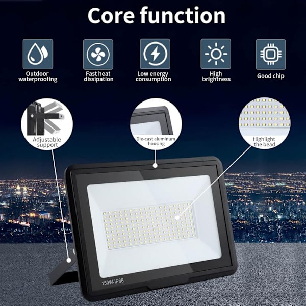 Ulkovalaistus LED-valokeila 150W, 15000LM Super kirkas ulkovalaistus LED-valokeila, IP66 vedenkestävä ulkovalaistus LED-valokeila 6000K kylmä valkoinen LED-valokeila
