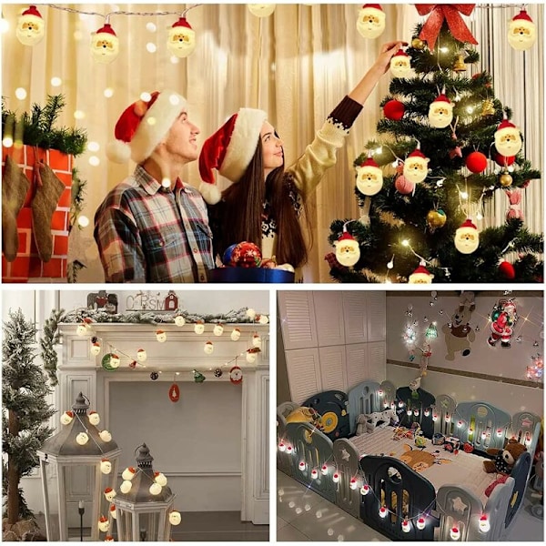 LED Lyslenker med Julenissen, 3M 20 LED Julepyntlys, Julenisse Lyslenke for Hage, Stue og Pynt