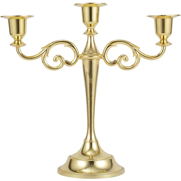 Metal lysestake 3-arms lysestake Antik søyle kandelaber lysestake Elegant dekor for bryllupsdekorasjon (gull)