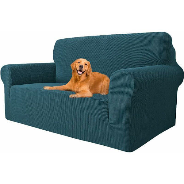 2-seters Stretch Sofa Trekk, Sofa Trekk med Armleninger, Super Elastisk Sofa Trekk for Hunder og Katter Kjæledyr Anti-Skitt (Mørkegrønn, Sofa Bredde 145cm-1