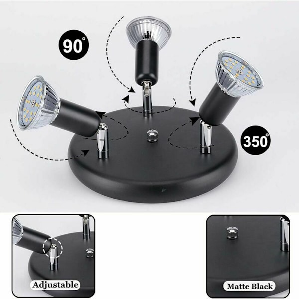 LED Taklampe 3 Spot Justerbar Taklampe 3xGU10 Taklampe Justerbar Vinkel LED Spotlight 220V Innendørs Belysning for Soverom Kjøkken Stue