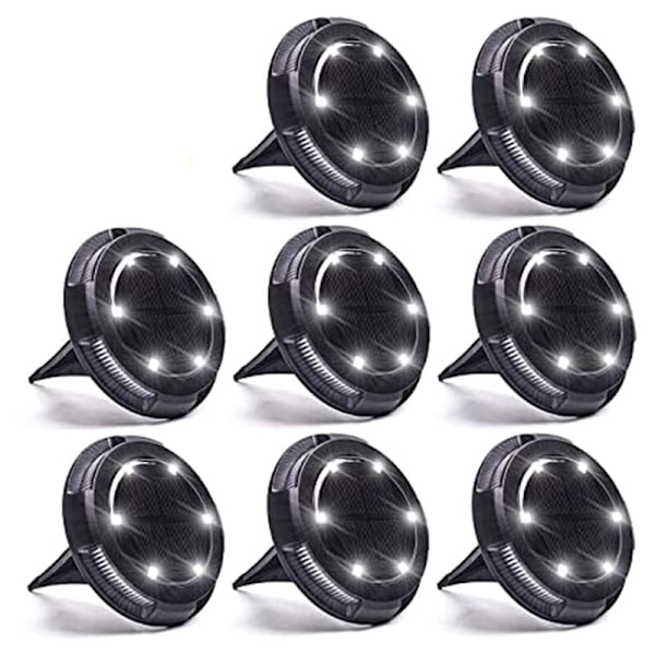 Solcelle-jordlys utendørs, 10 LED solcelledrevet utendørs jordlys, solcellelys utendørs inn, solcellelandskapslys for hage terrasse gårdsplass, 8 pakker