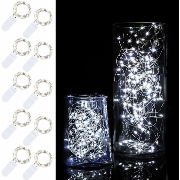 10-pack 2M Fairy Lights 20 LED Batteridrivna Fairy String Lights Vattentäta Koppartråds Stjärnsträngljus Mason Jar Lights Firefly Lights för D