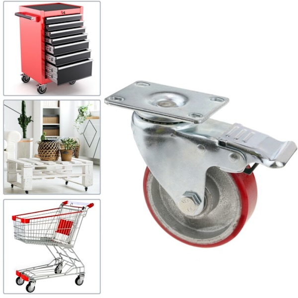 Industrielle hjul i polyuretan og metall med brems 100 mm 2 stk