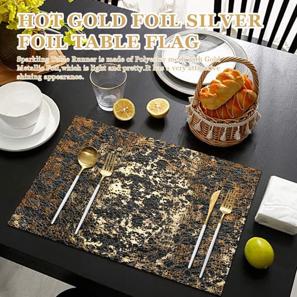 Bord, glitrende polyester tyllrull med gullfolie, julebryllupsbursdagsfestdekorasjon 28cm x 10m