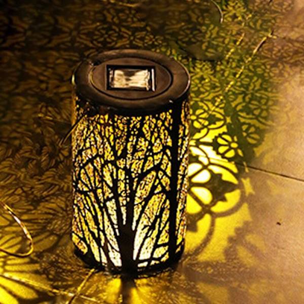 Solcellslyktor, Utomhus Hängande Lampa för Uteplats, IP54 Vattentät Trädgårdslampa Cylinder Trälyktor