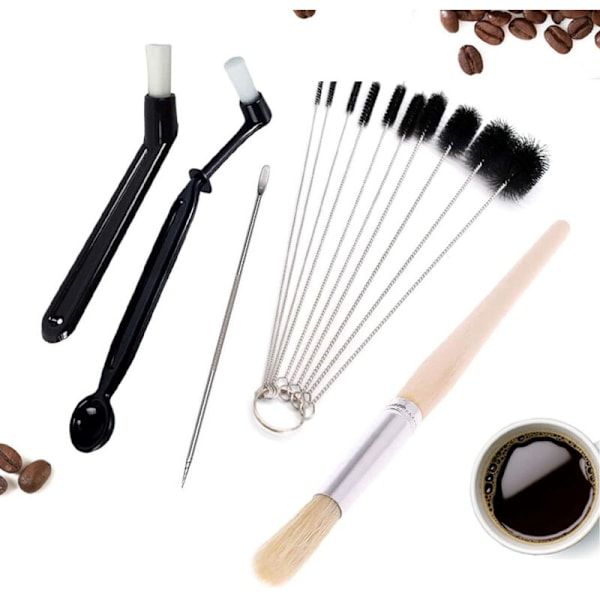 Kaffemaskinrengöringsborste, Xiuyer-set med 14 praktiska rengöringstillbehör för espresso och kvarn med 10 rengöringsborströr