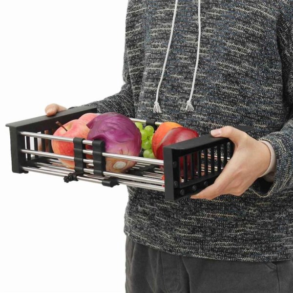 3X Justerbar Rustfritt Stål Vask Oppvaskstativ Oppvaskstativ Kjøkkenvask Oppbevaringshylle Oppvaskstativ Fruktopptørker-A 26 x 21,5 x 8 cm