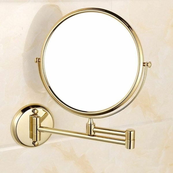 Väggmonterad sminkspegel 8 tums vridbar dubbelsidig utdragbar hopfällbar rakspegel för badrum 5x förstoring guld