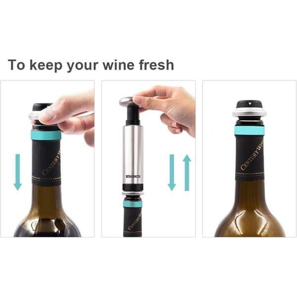 Vakuumpumpe til vin med 4 vinstop, rustfrit stål