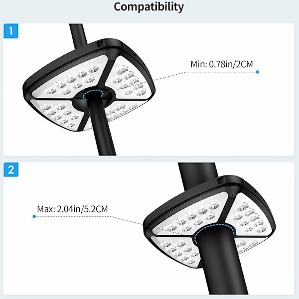 Genopladelig Parasollampe, 32 LED Parasollampe med 2 Lysstyrketilstande, Justerbar Elastisk Klemme til Haveparasol
