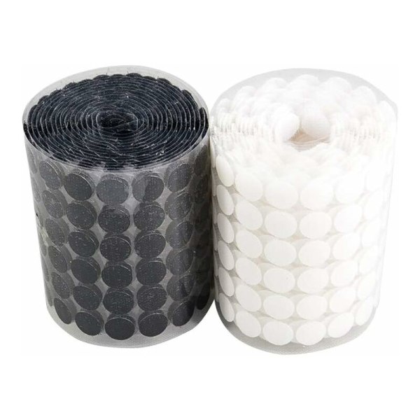 Velcro Dots, Pakke med 200 selvklæbende Velcro 10 mm selvklæbende Velcro Dots til papir, plast, glas, 100 sorte + 100 hvide-