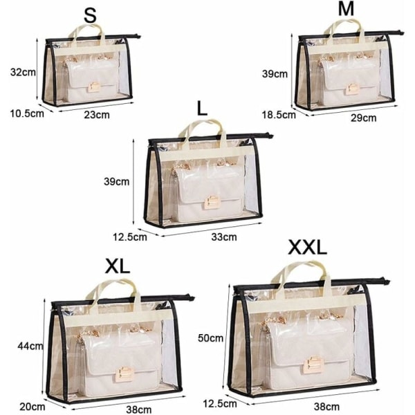 Laukun säilytyspussi, läpinäkyvä pölytiivis laukkusäilytyspussi ripustettavaan kaappiin vetoketjulla (5 kpl) - Fei