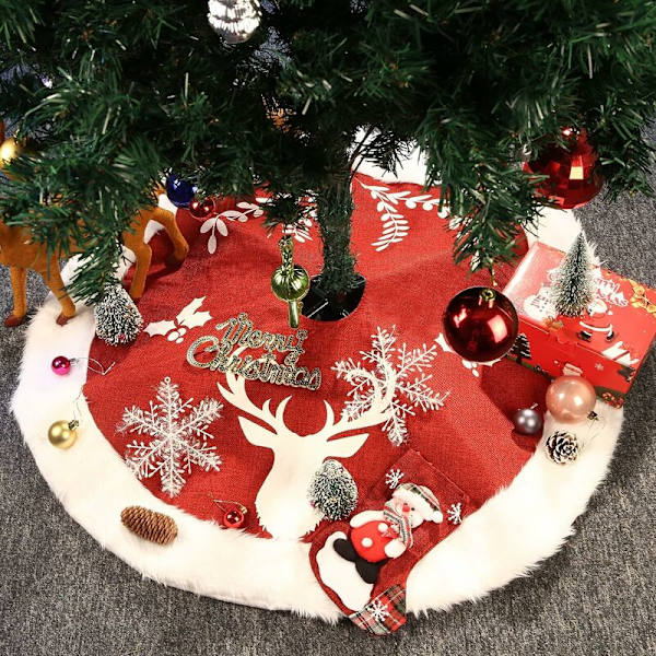 Juletrærskjørt, Snøhvit Kunstig Pels Tre Topper, Jul Rød/Hvit, Kunstig Hvit Tre Topper, Julepynt Tre Topper Deksel for C