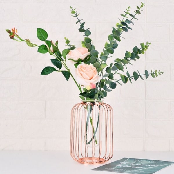 Nordisk stil lykte vase luksus jern kunst vase reagensrør blomster vaser kontor dekorative gull champagne trompet