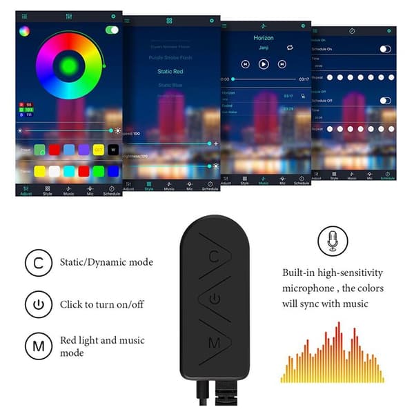 LED RGB-controller APP Bluetooth RGB-musikkontroller til 5050 LED-strip 4-bens RGB-controller 12V-24V