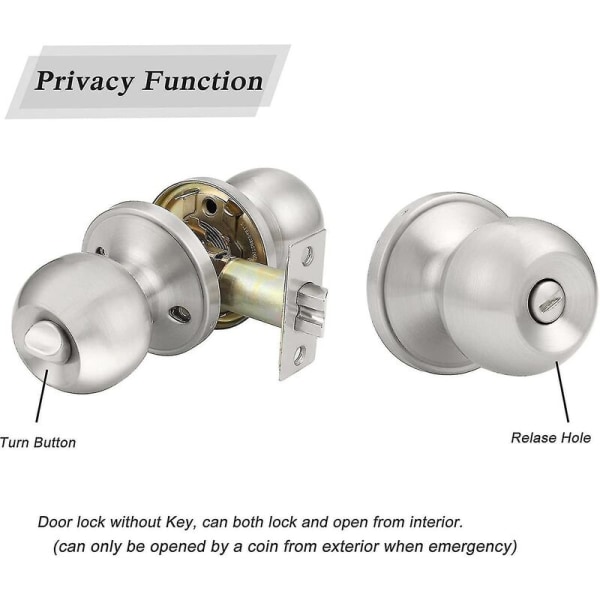 – Stainless Steel Round Lock Set, Keyless Interior Door Knobs for Bedroom, Satin Nickel