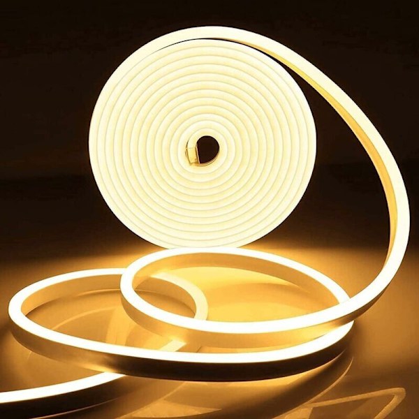 Neon LED-band 5 m, 12 V 3000 K varmvit LED-list, flexibel vattentät klippbar silikon LED-ljuslist för inomhusdekoration, sovrum, gör-det-själv-skylt (