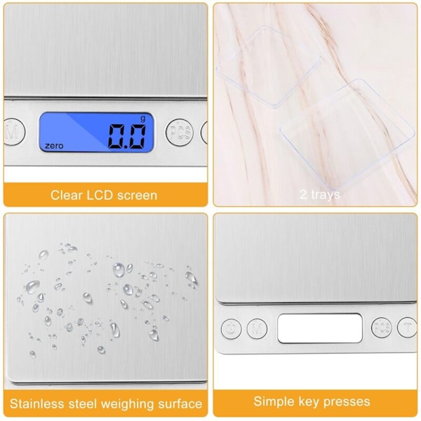 Högprecisions LCD-våg 3000g/0.1g, Digital Kökssvåg, Elektronisk Vågskål