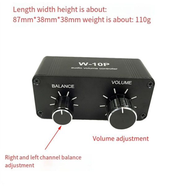 Bærbar lydstyrkekontrol RCA 3,5 mm forforstærker W-10P Stereo Dual Channel Stereo Audio Mini Balance Music Home Sound