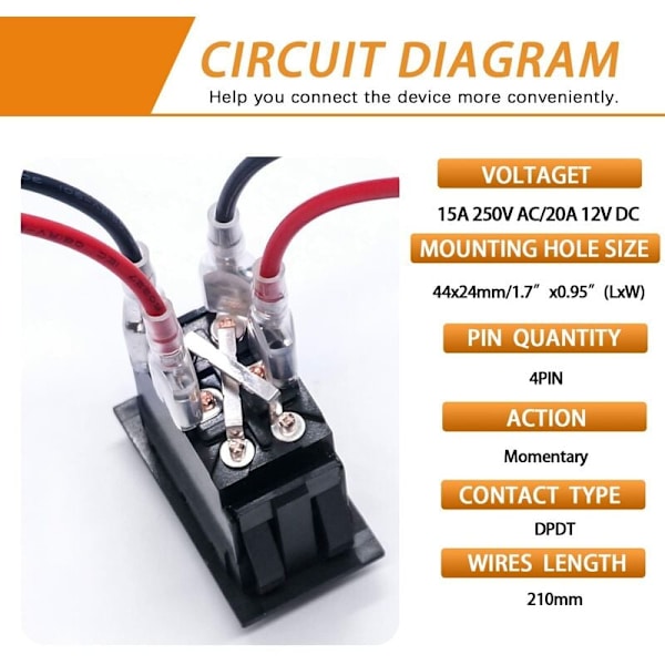 12V 3-posisjons polaritetsomvendingsbryter Momentan DC-motorstyring DPDT 4-pin (PÅ)-Av-(PÅ) 20A RV-bryter for 5. hjul tunget tilhenger KCD2-7-223-4