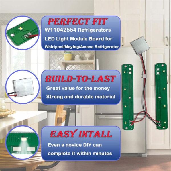 LED-lysmodulmonteringsplate for kjøleskap W11042554, erstatter W11527432 W11101384 W11333374 W11387579