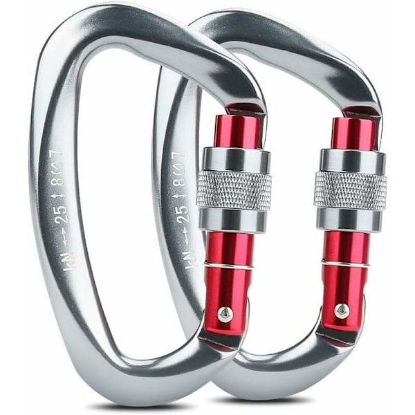 Klatrekarabiner, 2 stk. selvlåsende karabiner i aluminium og rustfrit stål D-ring karabiner til klatring og rappelling, låsehunde, hængekøjesving, te