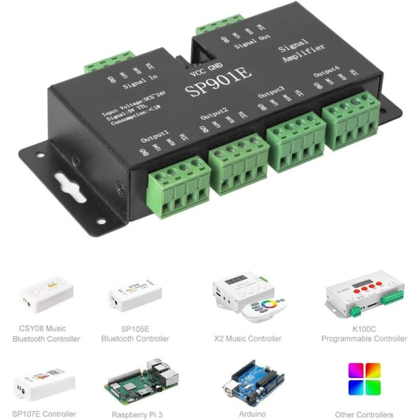 SP901E Pixel WS2812B WS2811 SPI-signalförstärkare Repeater för WS2813 SK6812 WS2815 WS2801 SK9822 Adressable LED-remsa och Dream Color Programmerbar