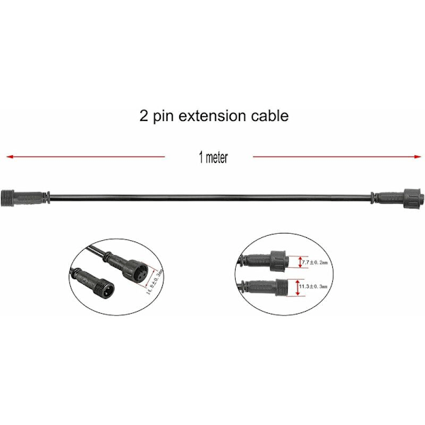 10 st 1M 2-stifts förlängningskabel IP67 Vattentät för LED-lampor RGB Färg LED-spotlight Utomhusbelysning Infälld Exteriör Spotlight