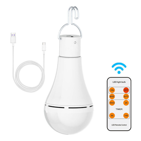 USB Laddningsbar Glödlampa med Fjärrkontroll, 7W LED Batteri Glödlampor, E27 Touch Dimbar Glödlampa med Timerfunktion, Utomhus Camping Nödsituation