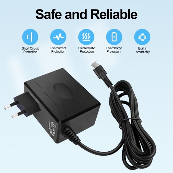 Portabla biltillbehör, Switch-laddare för Nintendo Switch/Switch OLED/Switch Lite, 15V 2.6a nätadapter snabbladdning