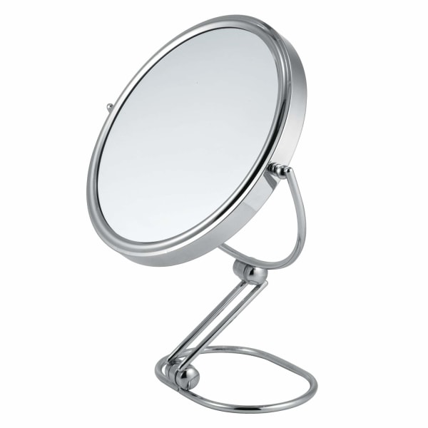Vikbar sminkspegel 15 cm spegel med förstoringslins, 1X/3X förstoring krom, förmonterad sminkspegel med lutande bänkskiva, vändbar vikbar