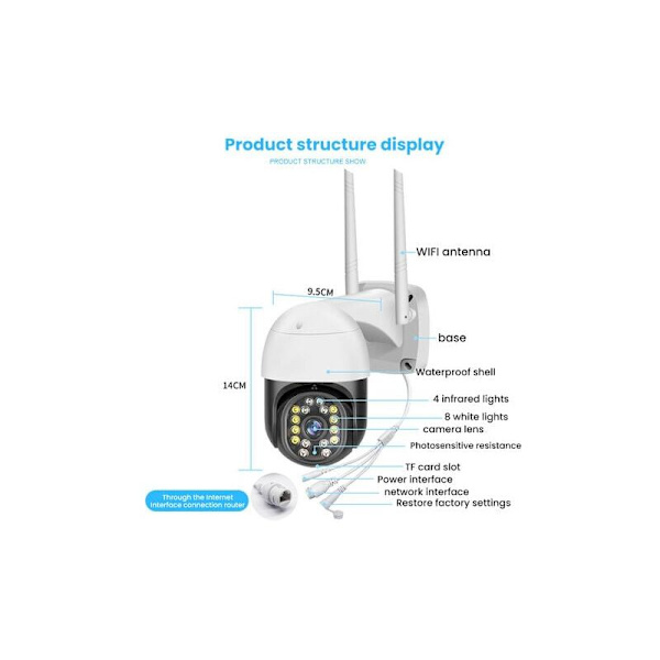 16 LED 1080P Wifi IP Kamera Overvågningskamera Nattesyn Hjemmesikkerhed P66 Vandafvisende PTZ Kontrol