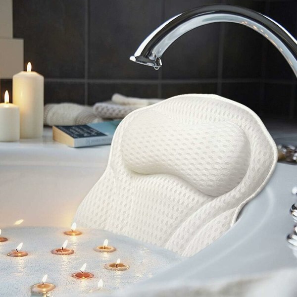 Ergonomic luxury bath pillow with 4D Air Mesh technology and 6 suction cups, helps support head, back, fits all bathtubs, hot tubs and home spas（444