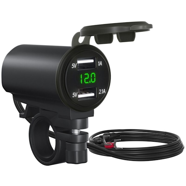 Styrmontert mobiltelefonlader Dobbel USB-billader 3.1A-lading med spenningsdisplay Grønn