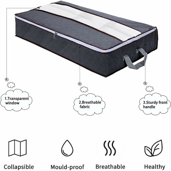 Sæt med 3 opbevaringsposer under sengen, stor under seng opbevaring sammenklappelig non-woven, opbevaringsposer til dyner, tæpper, puder, legetøj, tøj (100x 50 x 1