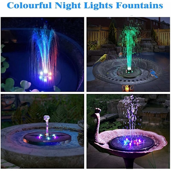 Solcellsdriven Fontänpump, Uppgraderad 3W Solcellsdriven Vattenfontän med 7 Munstycken RGB Färgad Ljus Utomhus Flytande Solcellsdriven Vattenfontänpump