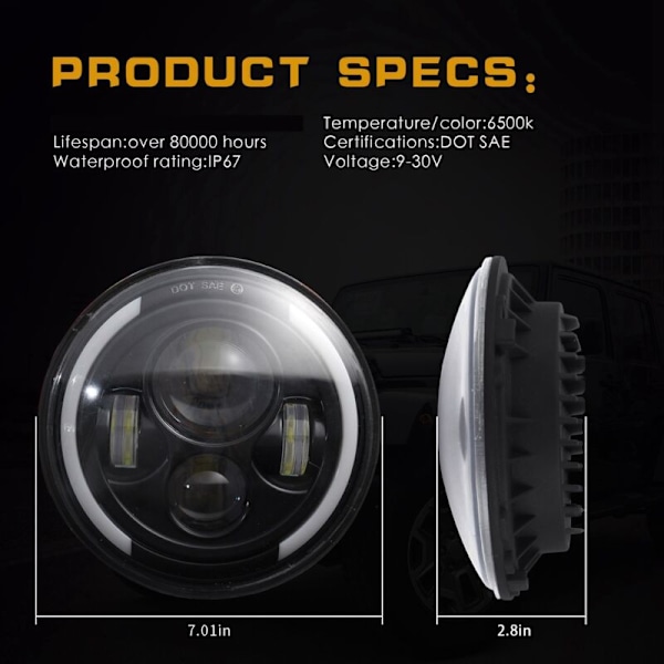 7 tuuman LED-ajovalot Halo Eye DRL -suuntavalo JK TJ CJ LJ:lle