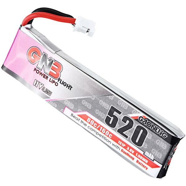 GNB 4 st Gaoneng 3.8V 520MAh 80C 1S HV 4.35V Lipo Batteri PH2.0 Strömkontakt för Emax Tinyhawk Kingkong/LDARC TINY