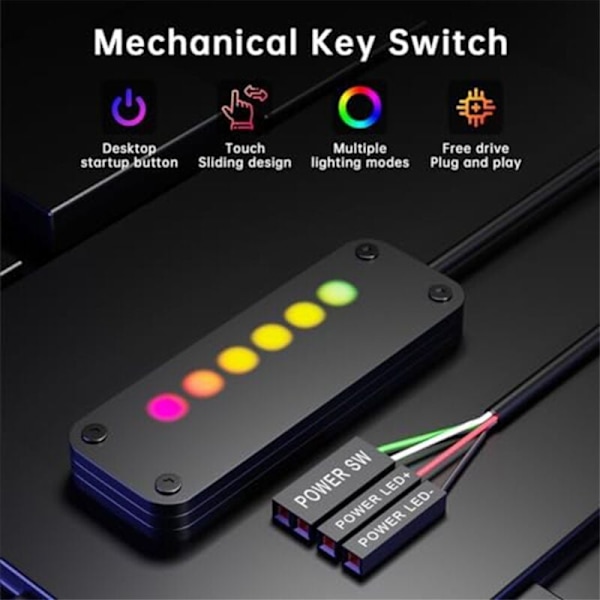 PC Power Control Touch Sliding Control PC Power Supply Desktop Computer Ekstern Strømforsyning SW Power LED Til/Fra med 4M Kabler