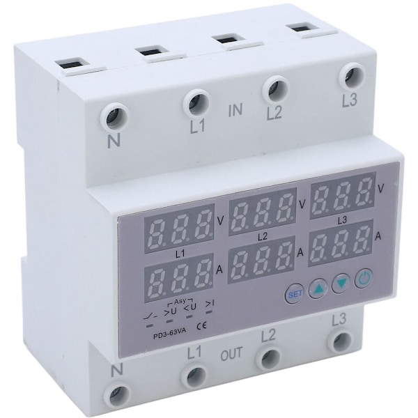 Trefas DIN-skena Voltmeter, AC 390-500V Trefas DIN-skena Voltmeter Amperemeter Automatisk Överspänning och Överströmsskydd Multi-Tester, Mul