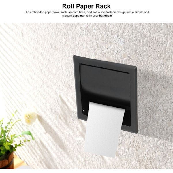 Toiletpapirholder, 304 Rustfrit Stål Indbygget Toiletpapirholder, Papirrulles Holder til Hjem, Badeværelse, Hoteller, Sort