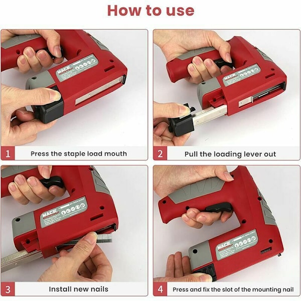 Elektrisk häftpistol, Häftpistol, Litiumbatteri, USB-laddning, Sladdlös Elektrisk Spikpistol, 3 Typer av Spikar, 30 Spikar/Min, 1000/500 Spikar, Bärbar