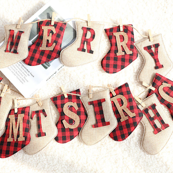 God Jul Banner - Jute Jul Dekor, Unik Handsydd Jul Dekor, Jul Mantel Dekor-DENUOTOP