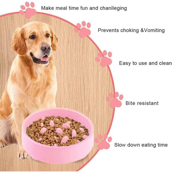 Langsomt foderingsfad til hunde, langsomt foderingsfad med skridsikkert design, sjovt interaktivt foderingsfad til katte og hunde, fremmer spisning (lyserød)