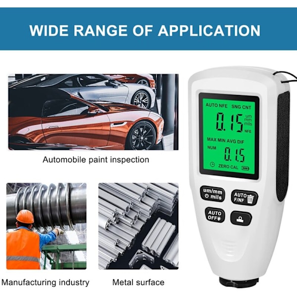 HW300MINI Digital Tykkelsesmåler Tester Auto Bil Lakk Måleinstrument Lakk Lag Måleverktøy Hvit