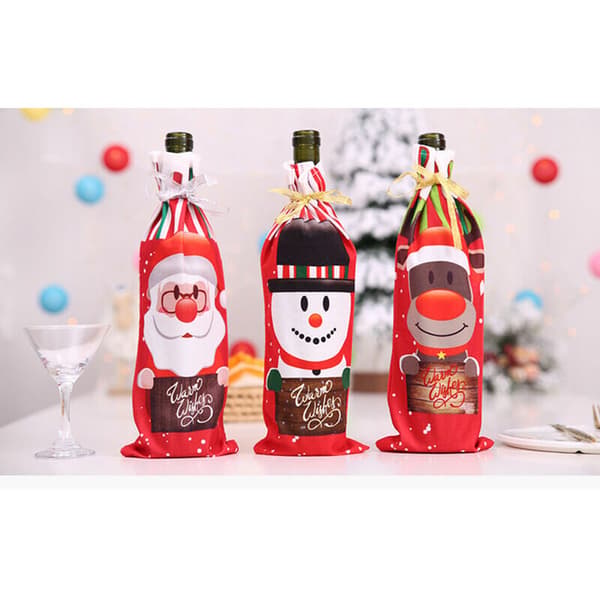 Vinflaskepose med trykt julemandsmotiv, julepynt